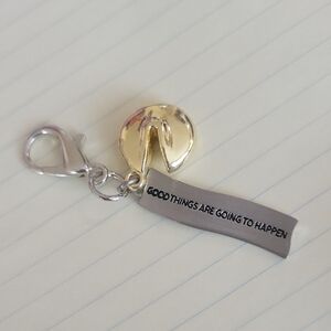 Inspirational Fortune Cookie Charm Keychain — Gold & Gray